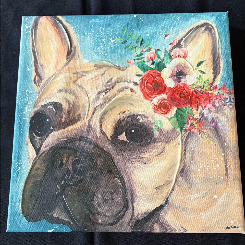 Floral French Bulldog Canvas Art